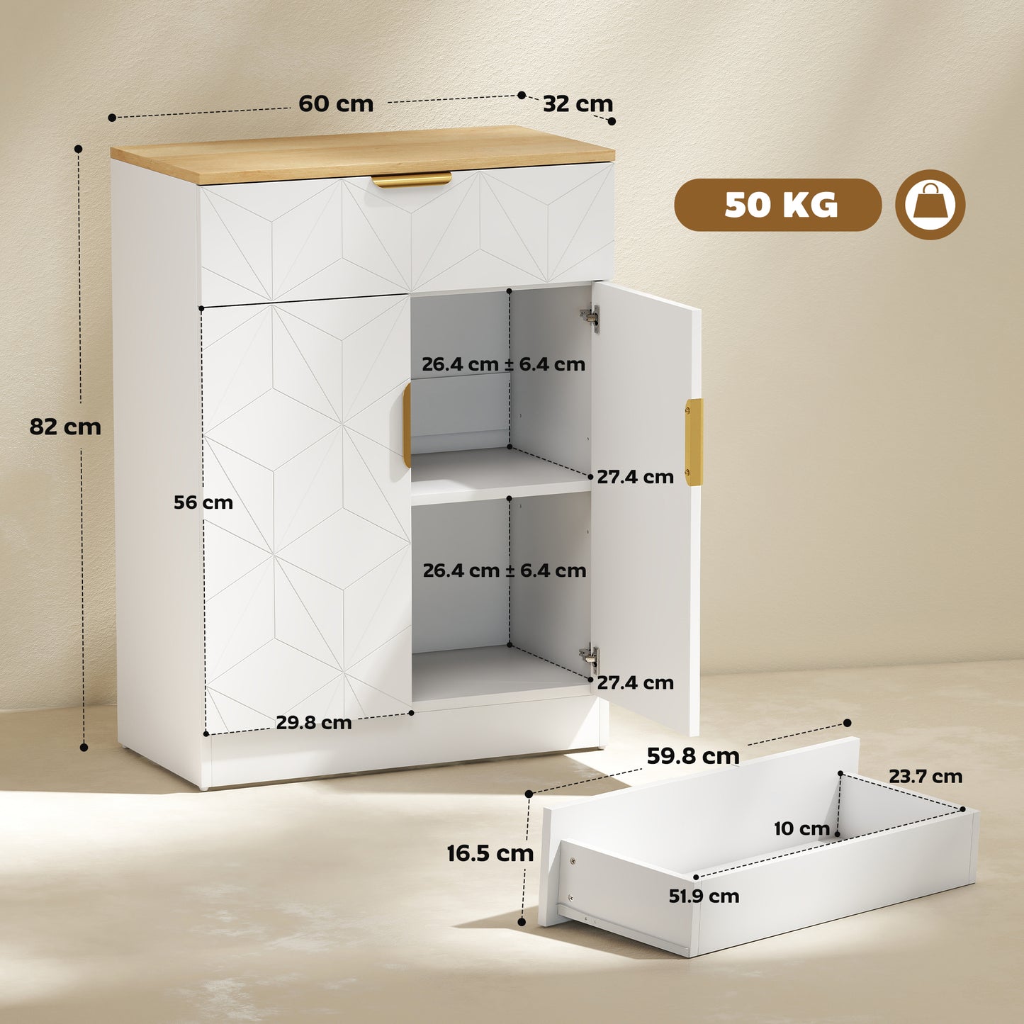 Sideboard Storage Cupboard with Drawer for Living Room Entryway White