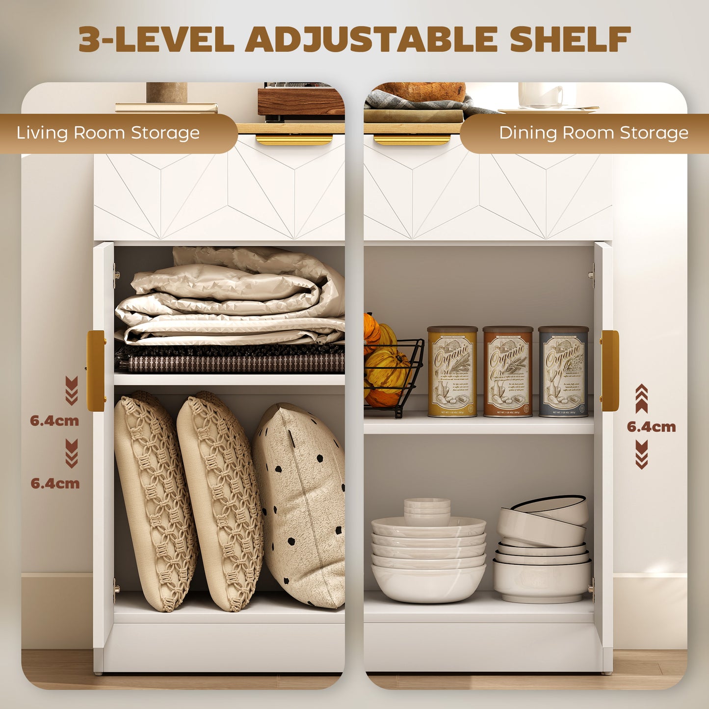 Sideboard Storage Cupboard with Drawer for Living Room Entryway White