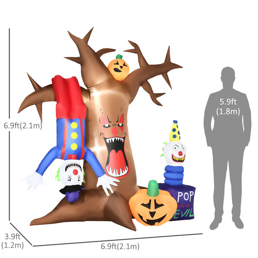 7' Inflatable Halloween Ghost Tree w/ Upside-down Clown Pumpkins LEDs