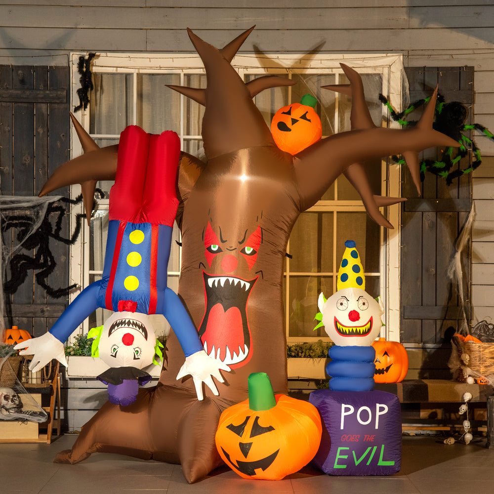 7' Inflatable Halloween Ghost Tree w/ Upside-down Clown Pumpkins LEDs