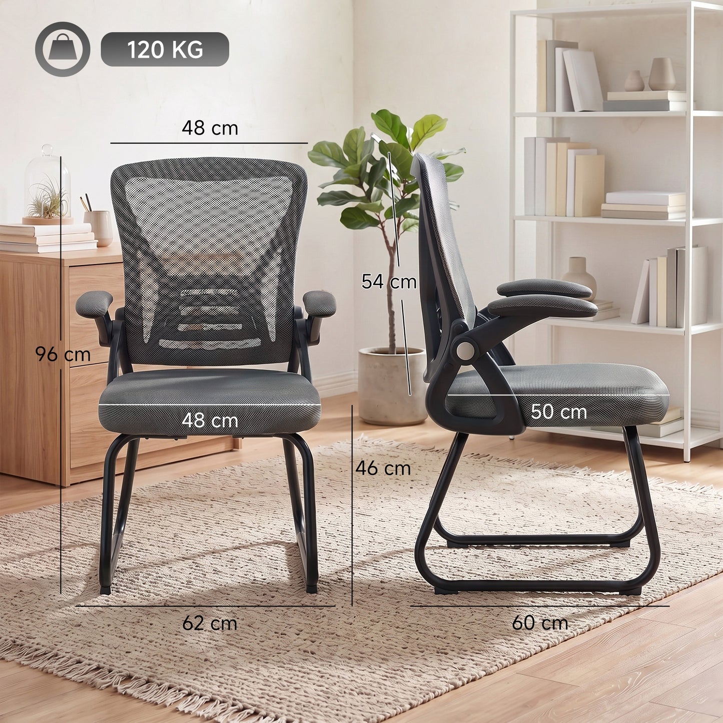 Office Chair with Mesh Backrest and Steel Legs, Dark Grey