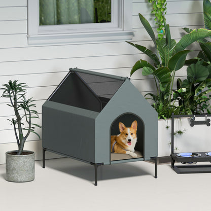 Dog House Outdoor Elevated Dog Bed with Removable Cover, Grey