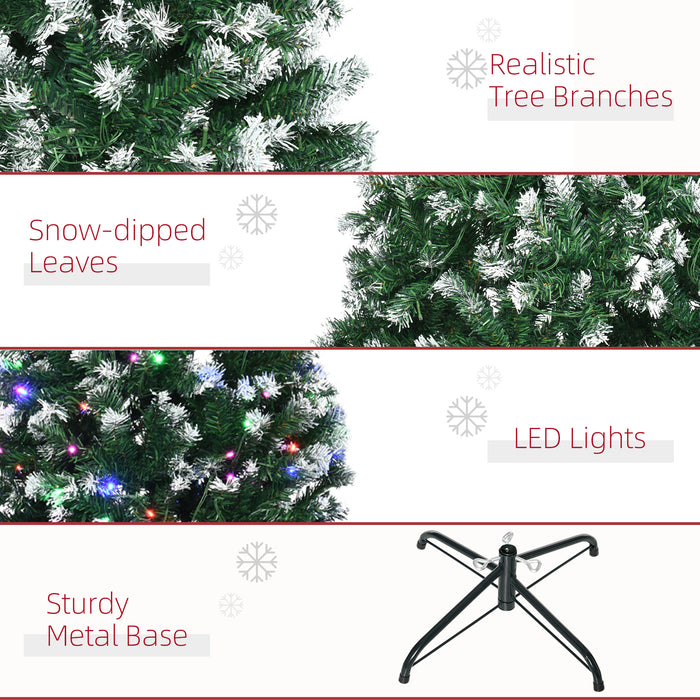 7' Tall Prelit Pencil Slim Artificial Christmas Tree with Realistic Branches, 350 Colourful LED Lights and 818 Tips, Xmas Decoration, Green