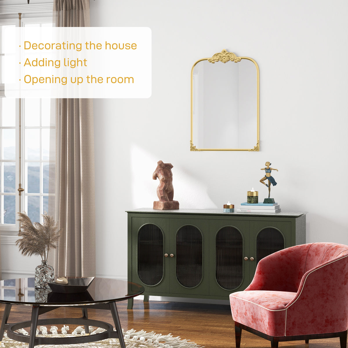 Wall Mirror, Decorative Baroque Mirror with Metal Frame, Gold Tone