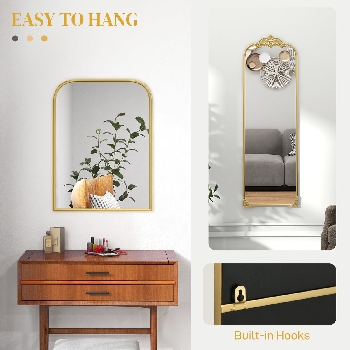 Wall Mirror, Decorative Baroque Mirror with Metal Frame, Gold Tone