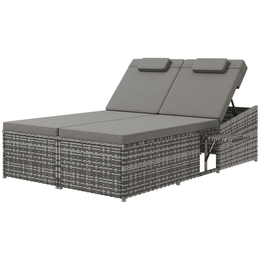 2 Seater Rattan Day Bed w/ Fire Retardant Cushions Grey