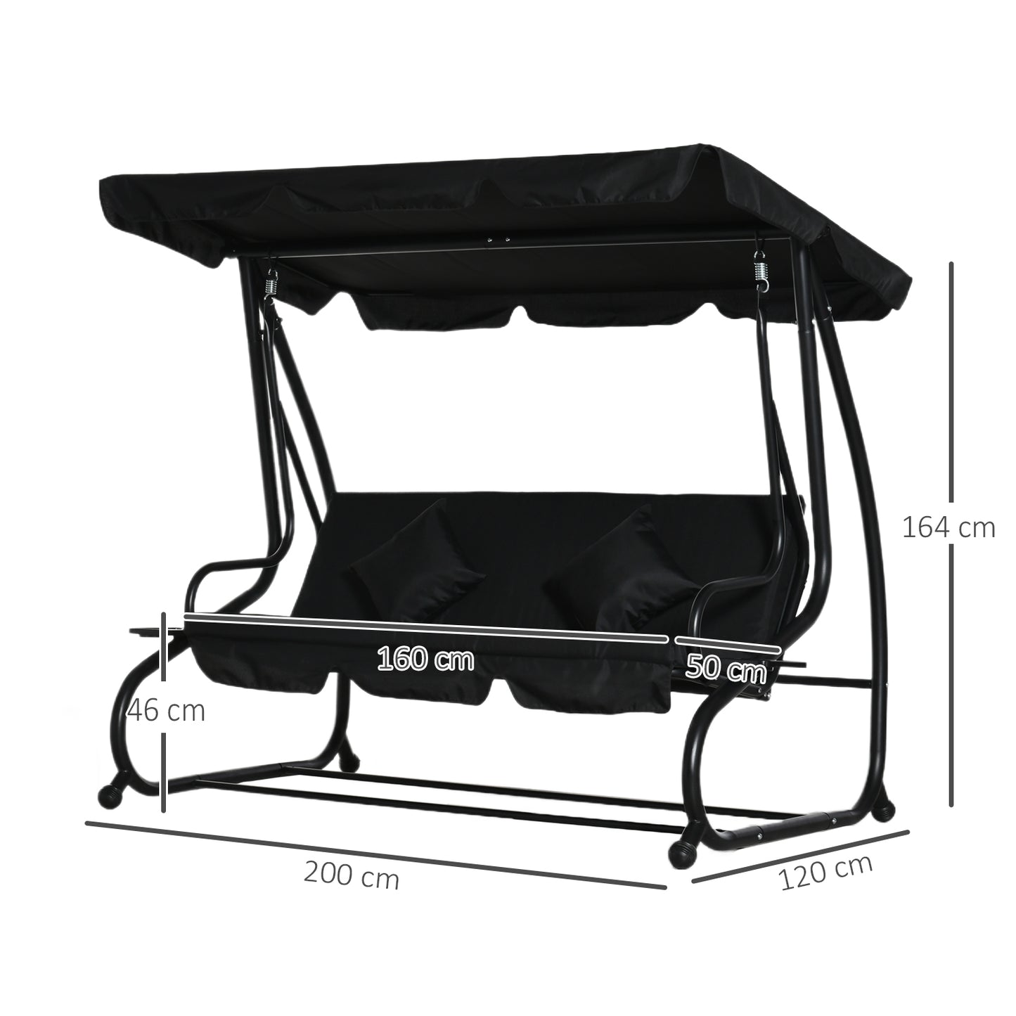 2-in-1 Garden Swing Chair for 3 Person w/ Adjustable Canopy Black
