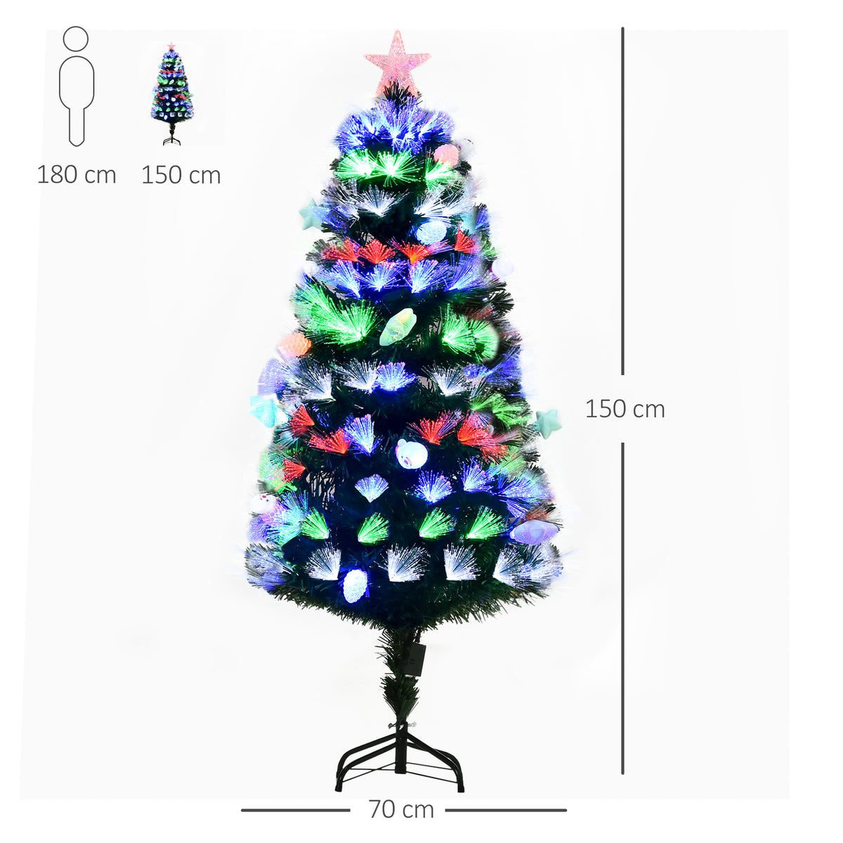 5ft Pre-Lit Fibre Optic Christmas Tree with 170 Multicolour LEDs & Baubles