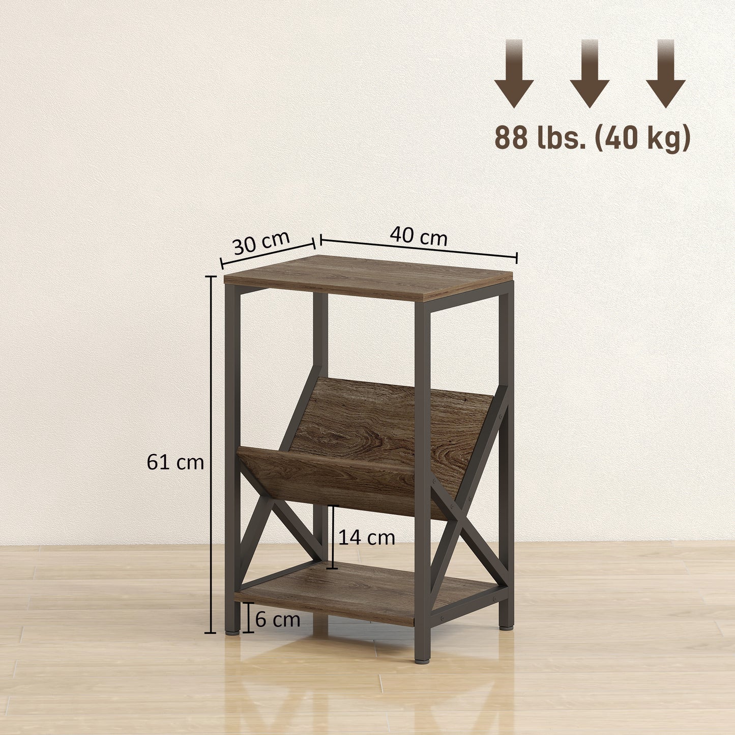 Narrow Side Table, End Table with 3-Tier Storage for Living Room