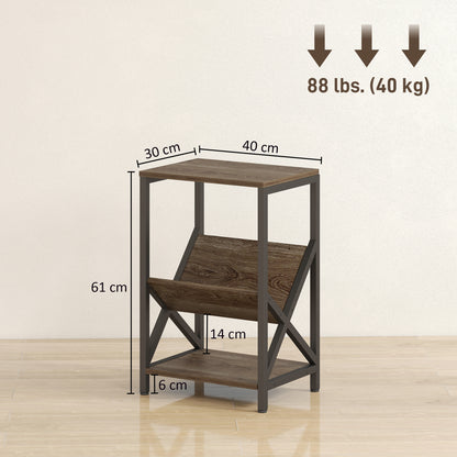 Narrow Side Table, End Table with 3-Tier Storage for Living Room