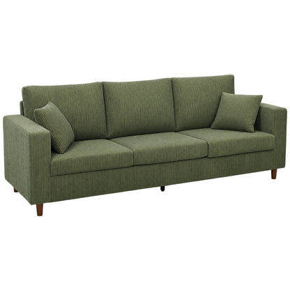 3 Seater Sofa with Wide Seat, Corduroy Upholstered, Green