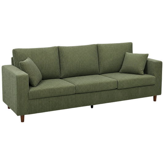 3 Seater Sofa with Wide Seat, Corduroy Upholstered, Green
