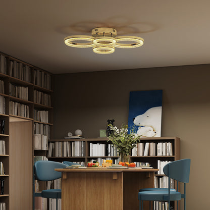 Modern 4-Ring Flush Mount Ceiling Light, LED Ceiling Light, Gold