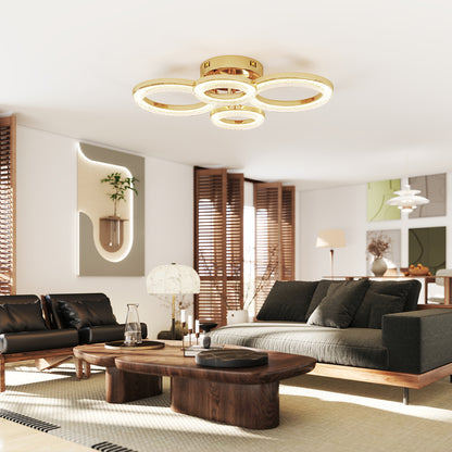 Modern 4-Ring Flush Mount Ceiling Light, LED Ceiling Light, Gold