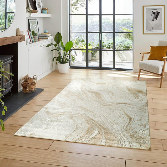 Perla Rug Contemporary Abstract Design With Metallic Sheen Resin Design - 2 Colours Available