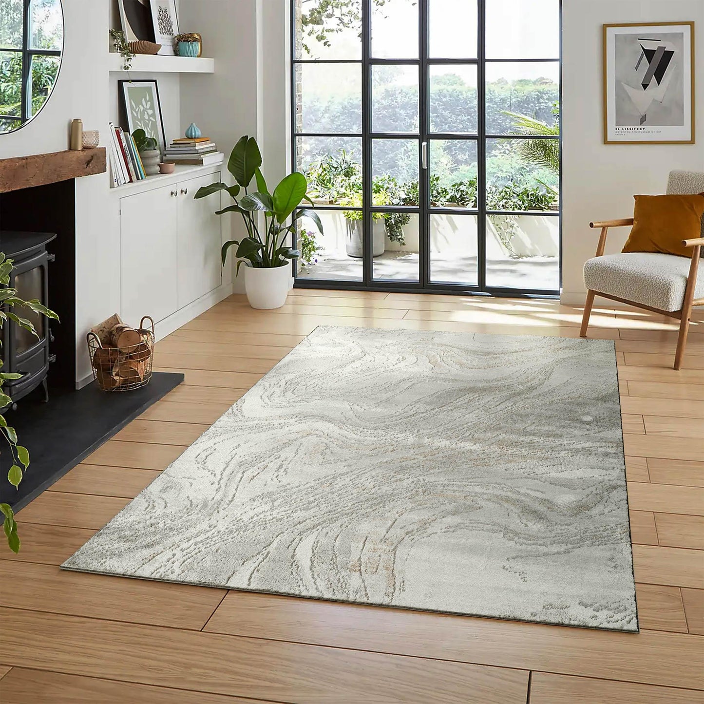 Perla Rug Contemporary Abstract Design With Metallic Sheen Resin Design - 2 Colours Available