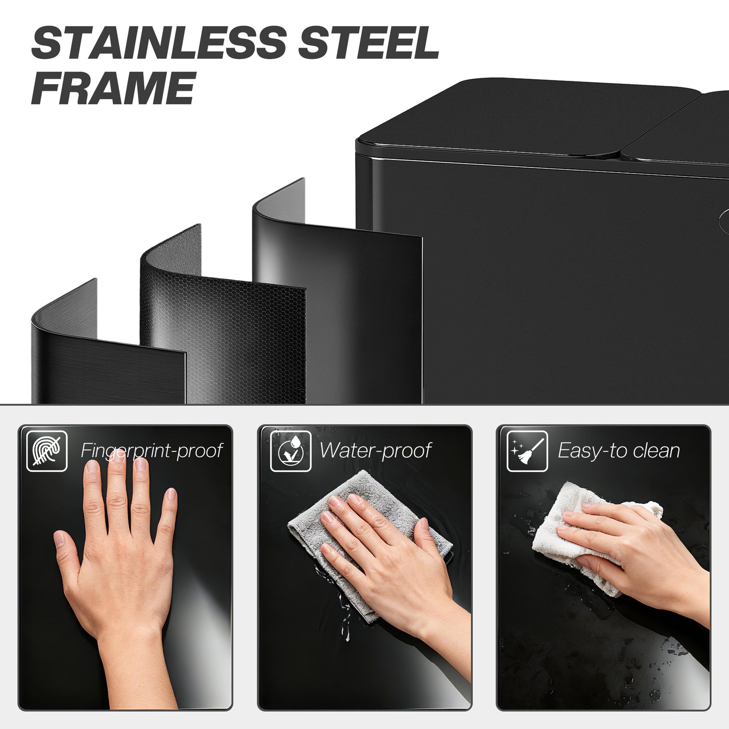 3 x 20L Triple Kitchen Bin Pedal Bin for Recycling and Waste, Black