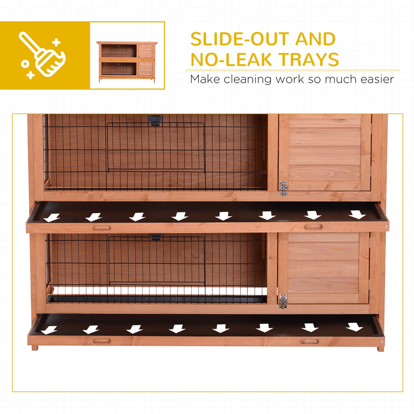 4.5FT Rabbit Hutch Outdoor Guinea Pig Hutches Bunny Cage with Sliding Trays, Orange