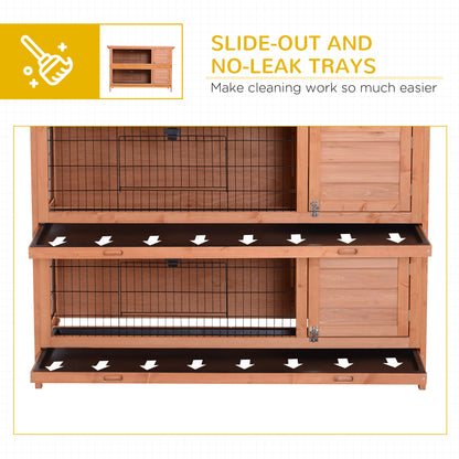 4.5FT Rabbit Hutch Outdoor Guinea Pig Hutches Bunny Cage with Sliding Trays, Orange