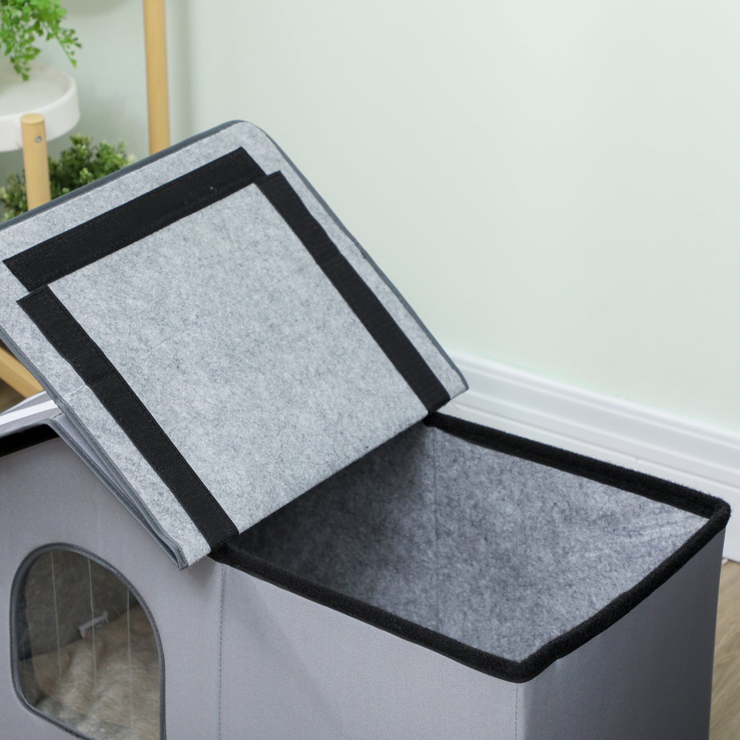 Outdoor Cat House, Weatherproof Feral Cat Cave with Elevated Base and Cushion for Winter, Pet House with Top Platform for Indoor Outdoor, Grey