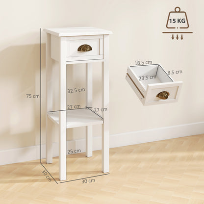 2-Tier Side Tables Set of 2 with Drawer Shelf for Living Room, White