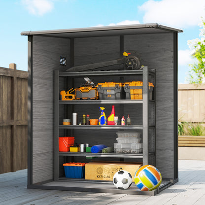 Lean to Garden Shed, Plastic Tool Storage House w/ Lockable Door