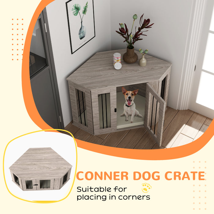 Dog Crate Furniture for Medium Dogs w/ Cushion, Door - Walnut Brown