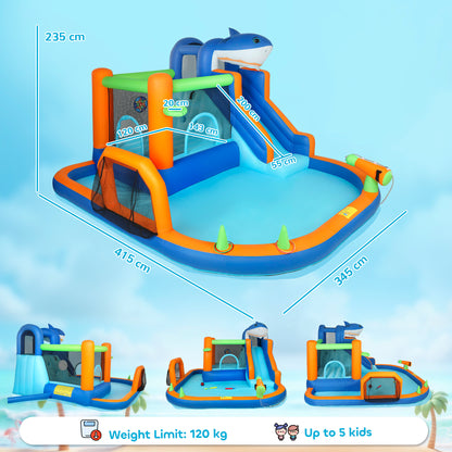 Inflatable Bouncy Castle for Kids Sharks Theme with Slide, Ball Pit