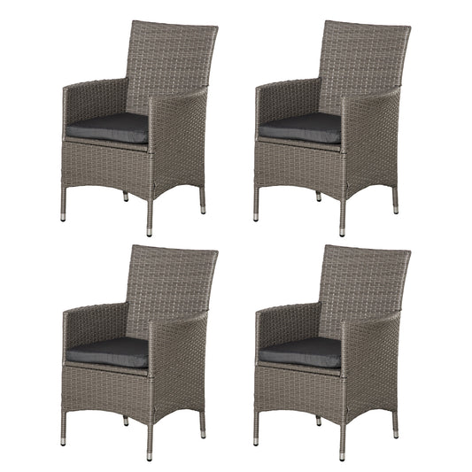 4PC Rattan Chair Patio  Chairs Set Cushioned Outdoor Rattan Furniture