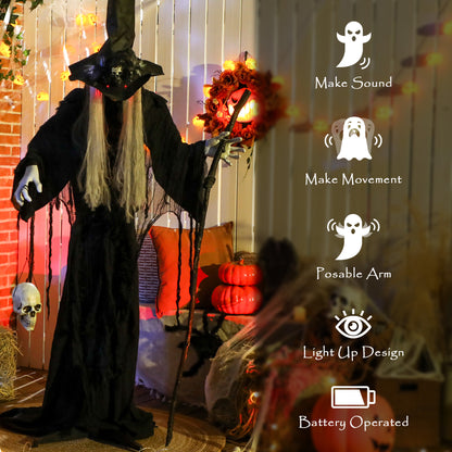 Voice Activated Halloween Animatronics Standing Witch, Black