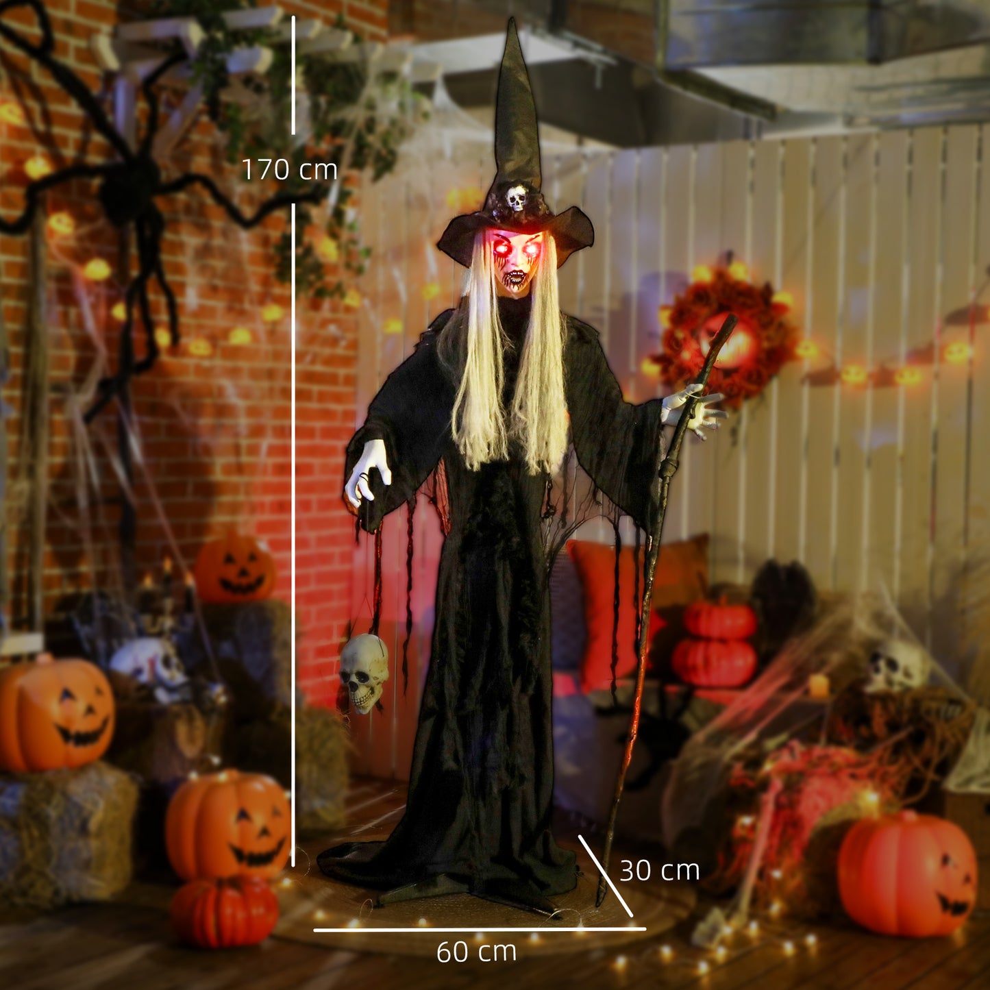 Voice Activated Halloween Animatronics Standing Witch, Black