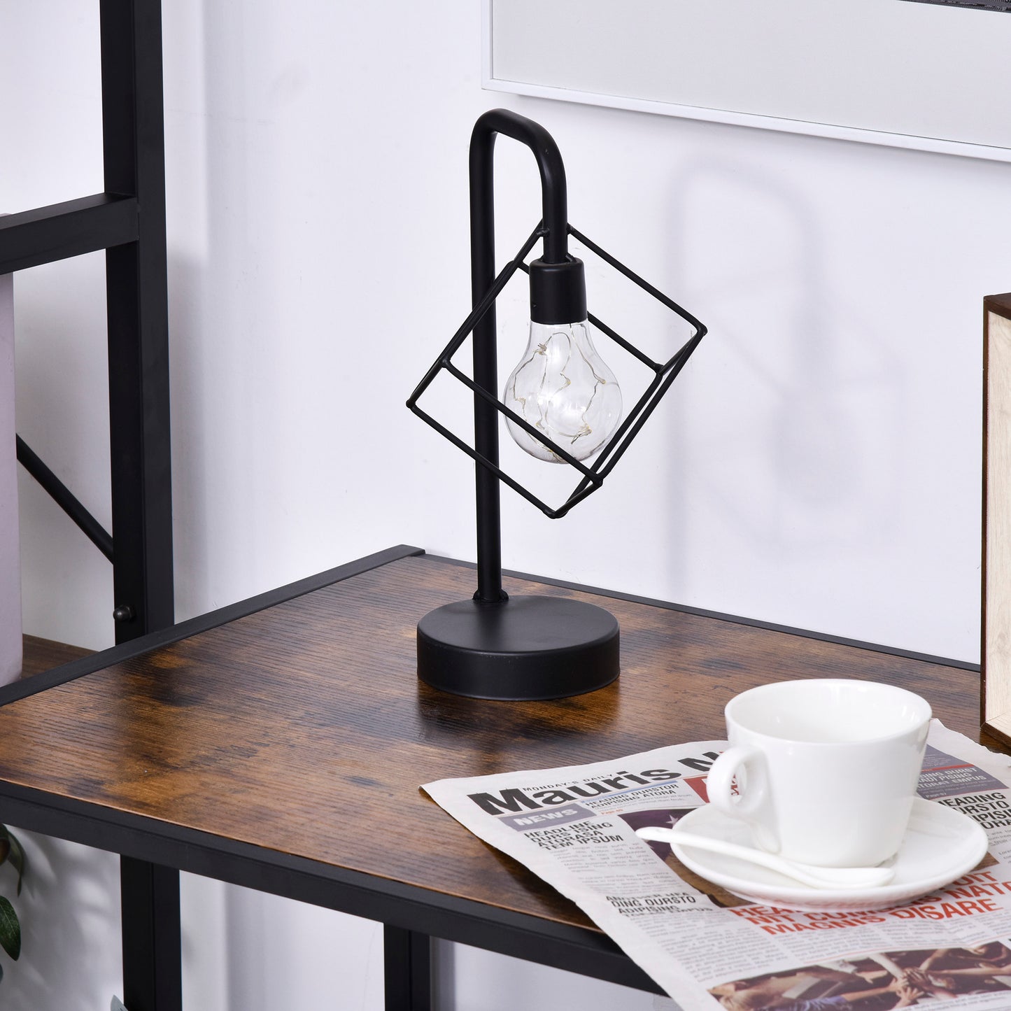 Industrial-Style Side Table w/ Drawer Open Shelf Steel Frame Base Retro