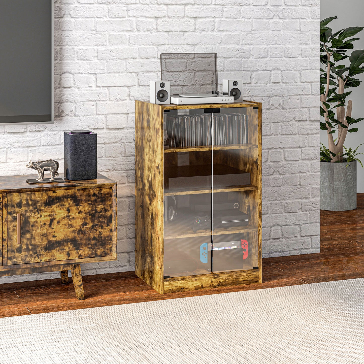4-Tier Hi-Fi Stand with Adjustable Shelves, Rustic Brown