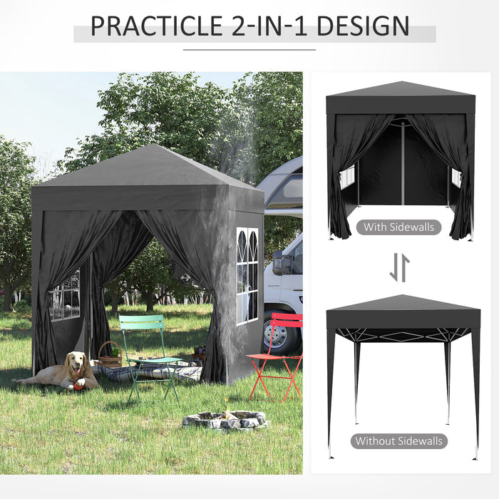 2x2m Garden Pop Up Gazebo Shelter Canopy w/ Removable Walls and Carrying Bag for Party and Camping, Black