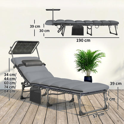 Folding Sun Loungers Set of 2, Sun Bed with Canopy, Light Grey