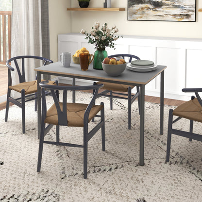 Dining Table w/Steel Frame，Kitchen Table for 4 People，75H x 120L x 70Wcm，Minimalistic Style for Living Room, Dining Room Grey