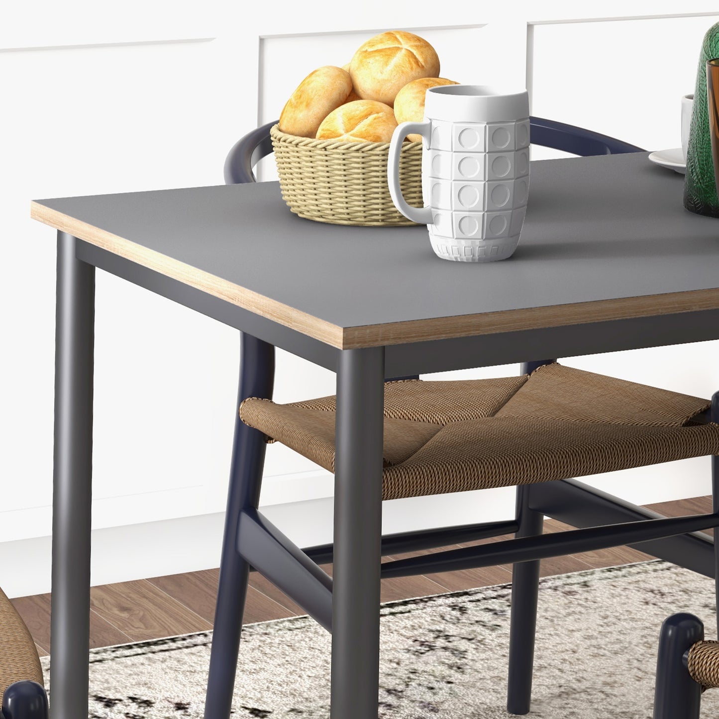 Dining Table w/Steel Frame，Kitchen Table for 4 People，75H x 120L x 70Wcm，Minimalistic Style for Living Room, Dining Room Grey
