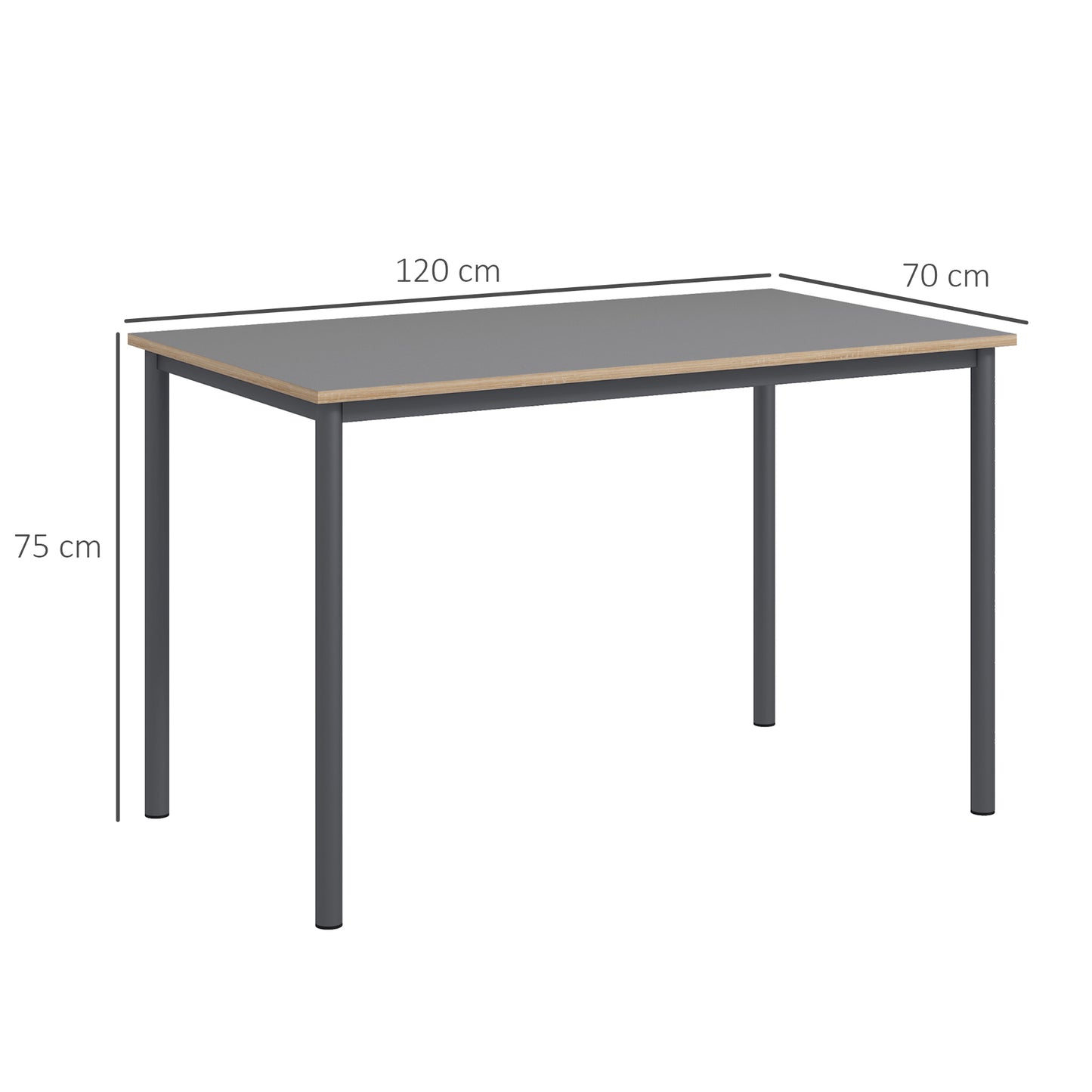 Dining Table w/Steel Frame，Kitchen Table for 4 People，75H x 120L x 70Wcm，Minimalistic Style for Living Room, Dining Room Grey
