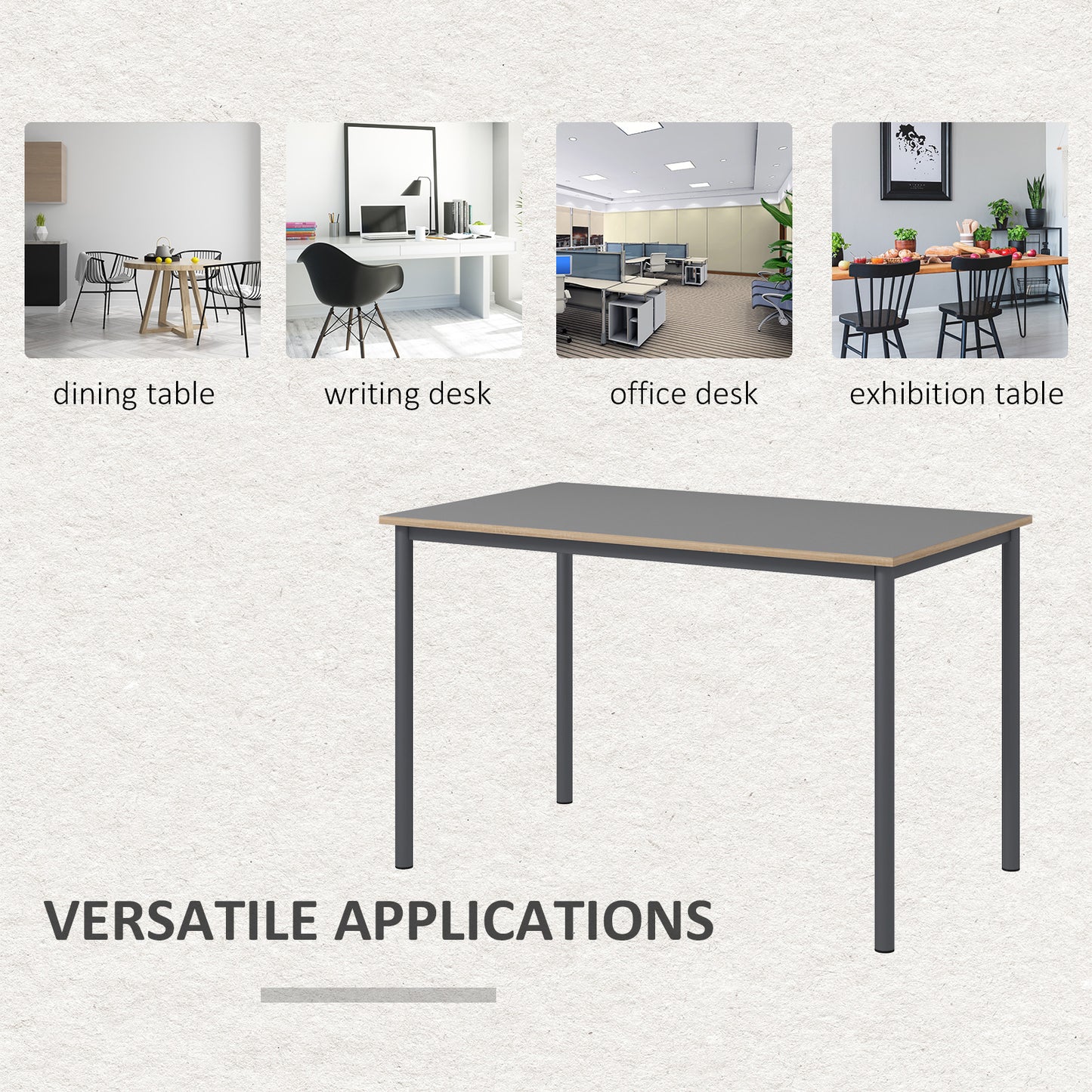 Dining Table w/Steel Frame，Kitchen Table for 4 People，75H x 120L x 70Wcm，Minimalistic Style for Living Room, Dining Room Grey