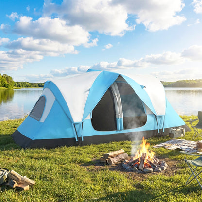 2 Room Camping Tent with Waterproof Rainfly & Screen Panels, Blue
