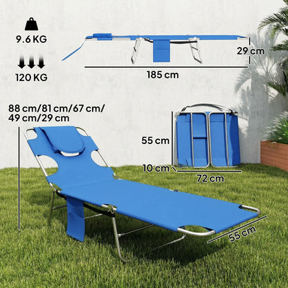 2 Sun Loungers with Reading Hole, Folding Garden Lounger, Blue