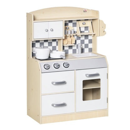 Kids Kitchen Playset Cook Toy Multi-Storage w/ Sink Pots for 3-6 Years