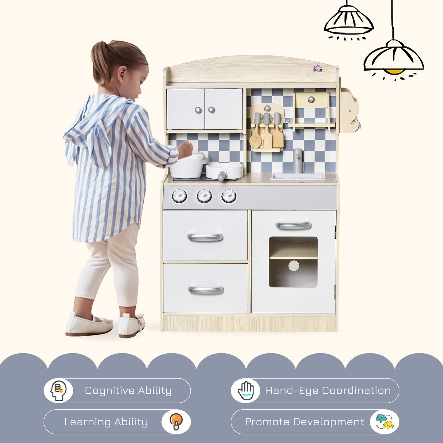 Kids Kitchen Playset Cook Toy Multi-Storage w/ Sink Pots for 3-6 Years
