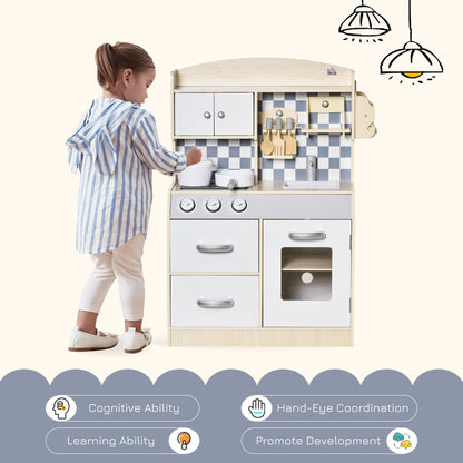 Kids Kitchen Playset Cook Toy Multi-Storage w/ Sink Pots for 3-6 Years