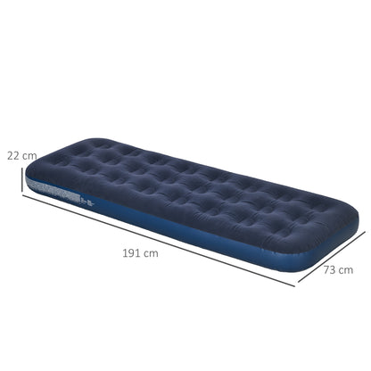 Single Air Mattress, Portable Air Bed with Flocked Surface, Blue