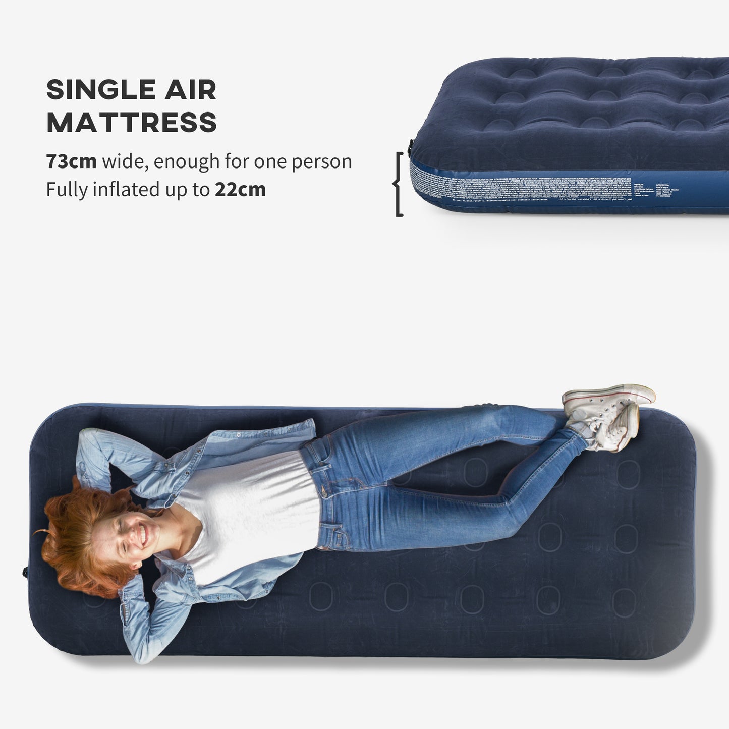 Single Air Mattress, Portable Air Bed with Flocked Surface, Blue