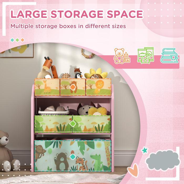 Kids Toy Storage Unit with 6 Storage Boxes for Playroom, Pink