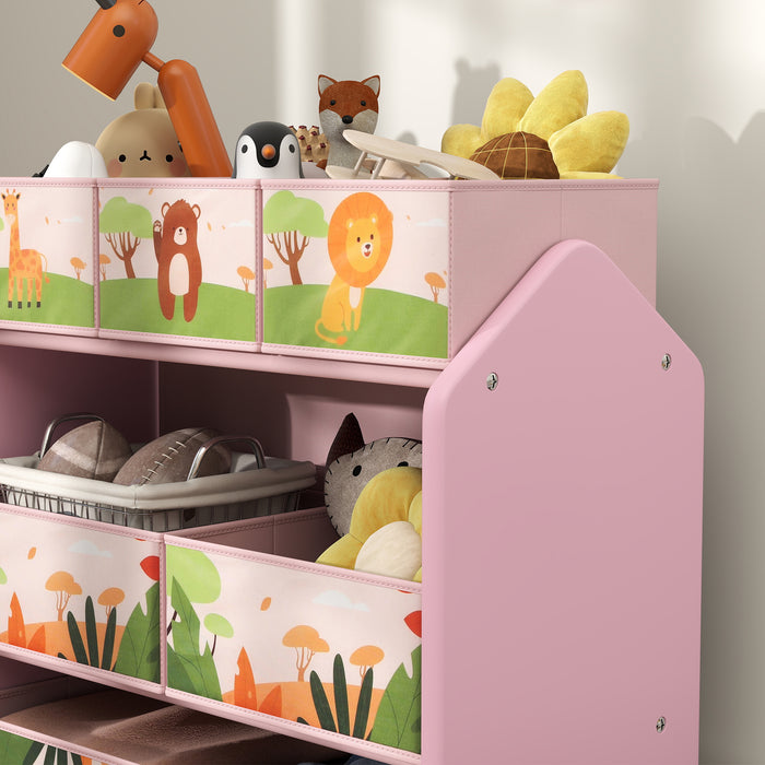 Kids Toy Storage Unit with 6 Storage Boxes for Playroom, Pink