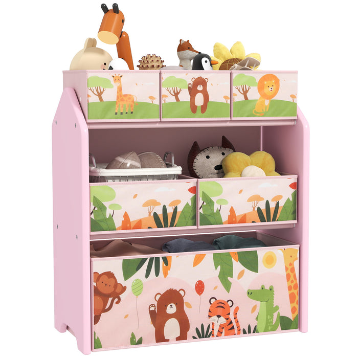 Kids Toy Storage Unit with 6 Storage Boxes for Playroom, Pink