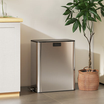 56L Dual Kitchen Bin with Removable Inner Buckets for Recycling and Waste